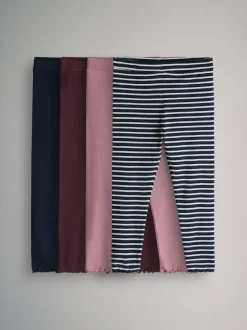 The Set 4 Pack Rib Cotton Leggings Navy Blue/Red/Pink/Stripe