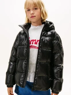 Tommy Hilfiger Black Shiny Relaxed Hooded Puffer Jacket