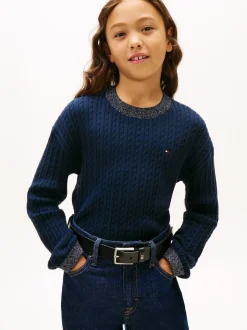 Tommy Hilfiger Blue Glitter Mini Cable Knit Relaxed Sweatshirt