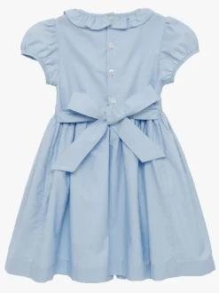 Trotters London Blue Willow Rose Hand Smocked 100% Cotton Dress