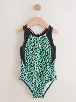 Turquoise Blue Animal Sports Open Back Swimsuit (3-16yrs)