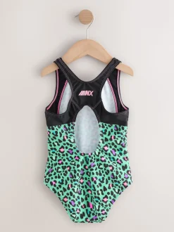 Turquoise Blue Animal Sports Open Back Swimsuit (3-16yrs)