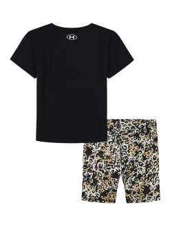 Under Armour Black/Animal Animal Print T-Shirt and Bike Shorts Set