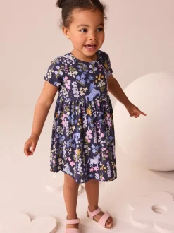 Unicorn Navy Ribbed Jersey Dress (3mths-7yrs)