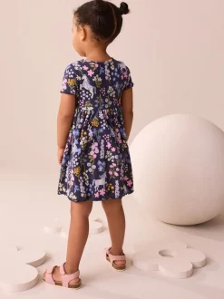 Unicorn Navy Ribbed Jersey Dress (3mths-7yrs)