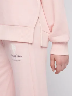 U.S. Polo Assn. Pink Girls Brushed Back Hoodie & Joggers Set