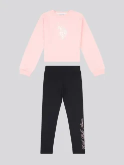 U.S. Polo Assn Pink Girls Graphic Print Boxy Sweat & Leggings Set