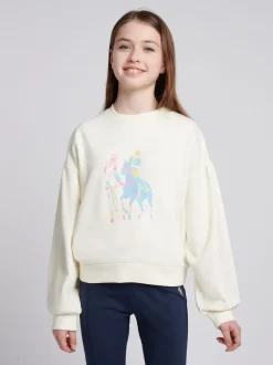 U.S. Polo Assn. White Double Horsemen Puff Sleeve Sweater