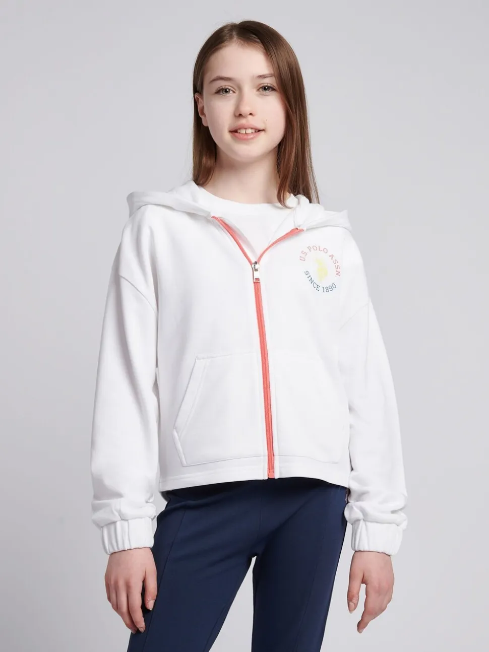 U.S. Polo Assn. White Graphic Print Zip Through Sweater