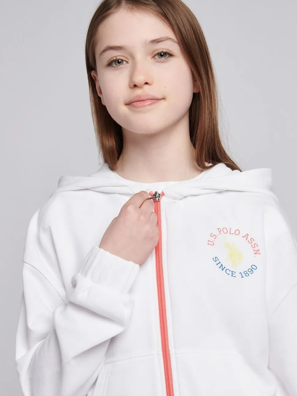 U.S. Polo Assn. White Graphic Print Zip Through Sweater