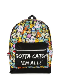 Vanilla Underground Black Pokemon Unisex Kids Multi Character Print And Gotta Catch Em All Backpack