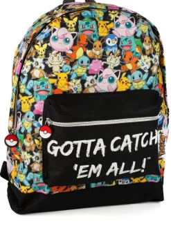 Vanilla Underground Black Pokemon Unisex Kids Multi Character Print And Gotta Catch Em All Backpack