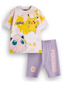 Vanilla Underground Purple Girls Pokemon 100% Cotton T-Shirt and Cycling Shorts Set