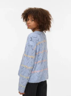 VERO MODA Blue Round Neck Stripe Pointelle Jumper
