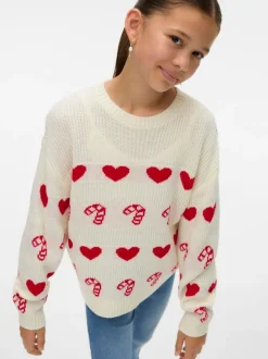 VERO MODA Cream Candy Cane Christmas Jumper