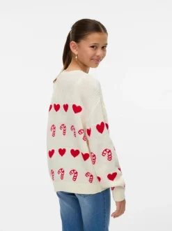 VERO MODA Cream Candy Cane Christmas Jumper