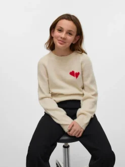 VERO MODA Cream Heart Embroidery Knitted Jumper