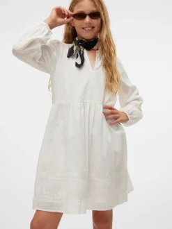 VERO MODA White Long Sleeved Lace Detail Woven Mini Dress