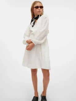 VERO MODA White Long Sleeved Lace Detail Woven Mini Dress