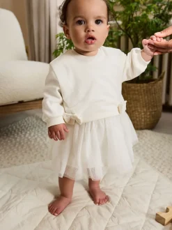 White Baby Twofer Mesh Dress (0mths-2yrs)