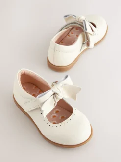 White Bow Leather Touch Fastening Shoes
