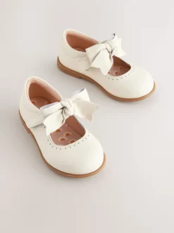 White Bow Leather Touch Fastening Shoes