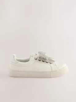 White Bow Standard Fit (F) Occasion Lace-Up Trainers