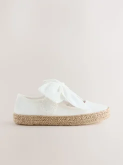 White Broderie Bow Touch And Fasten Strap Shoes