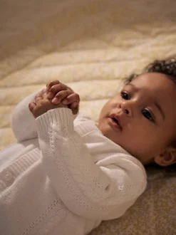 White Cable Knitted Baby Cardigan