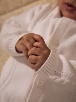 White Cable Knitted Baby Cardigan