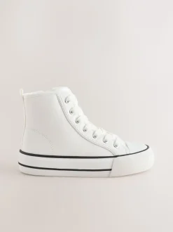 White Canvas Standard Fit (F) Lace Up High Top Trainers