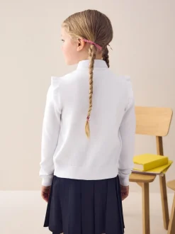 White Cotton Rich Frill Shoulder School Cardigan (3-16yrs)