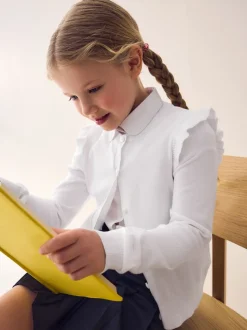 White Cotton Rich Frill Shoulder School Cardigan (3-16yrs)