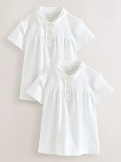 White Cotton Stretch Frill Shoulder School Polo Tops 2 Pack (3-16yrs)