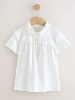 White Cotton Stretch Frill Shoulder School Polo Tops 2 Pack (3-16yrs)