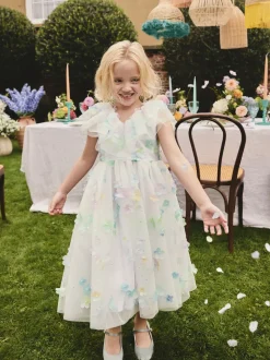 White 3D Flower Ruffle Mesh Occasion Dress (3-16yrs)