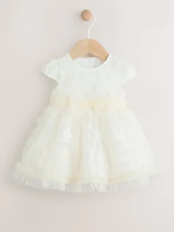 White 3D Flowers Baby Occasion Dress (0mths-2yrs)