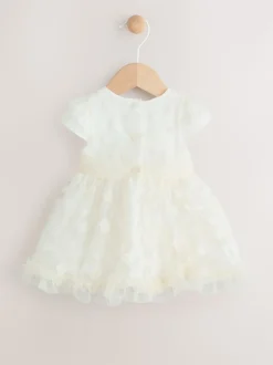White 3D Flowers Baby Occasion Dress (0mths-2yrs)