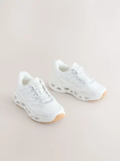 White Elastic Lace Slip On Trainers