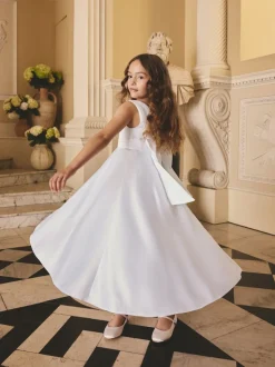 White Flower Girl Bow Dress (6-13yrs)