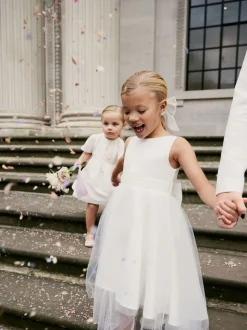 White Flower Girl Bow Dress (3mths-16yrs)