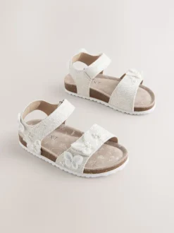 White Glitter Butterfly Standard Fit (F) Touch Fastening Corkbed Sandals