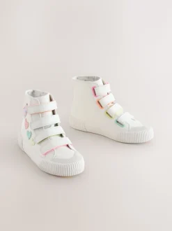 White Glitter Heart Touch Fastening High Top Trainers