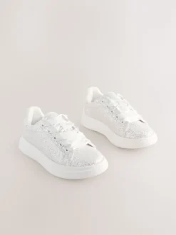 White Glitter Lace Up Trainers
