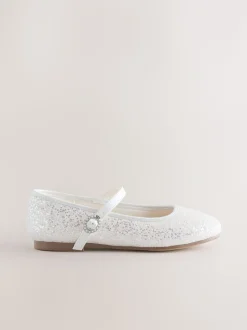 White Glitter Wide Fit (G) Mary Jane Occasion Shoes