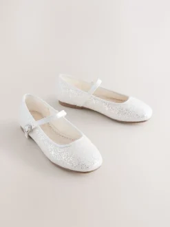 White Glitter Wide Fit (G) Mary Jane Occasion Shoes