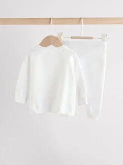 White Knitted Baby Jumper And Legging Set (0-12mths)