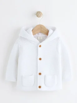 White Knitted Hooded Baby Cardigan