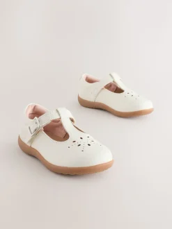 White Leather Standard Fit (F) First Walker T-Bar Touch Fastening Shoes