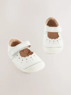 White Leather Standard Fit (F) Crawler Mary Jane Shoes